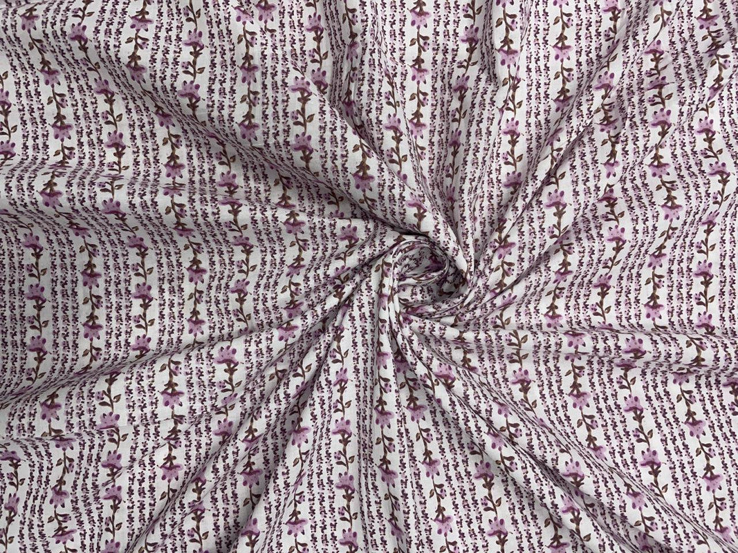 Light Purple & White Stripes Cotton Fabric - Kapda Shop