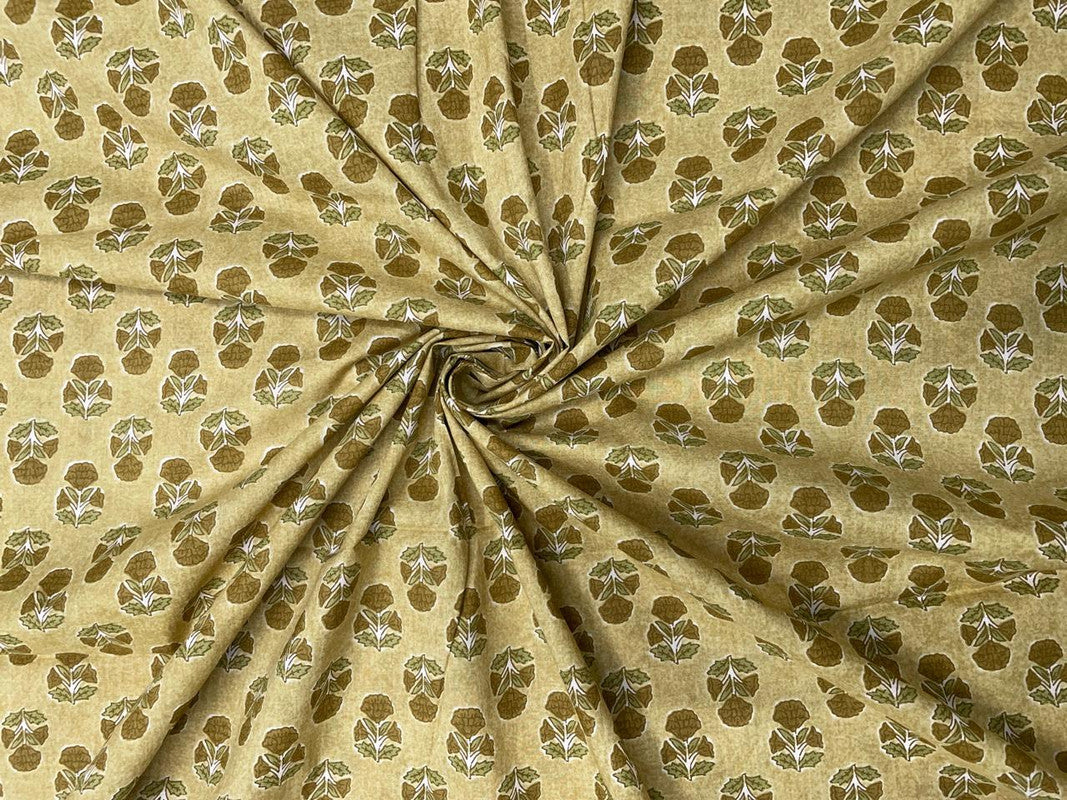 Dull Yellow Floral Cotton Fabric - Kapda Shop