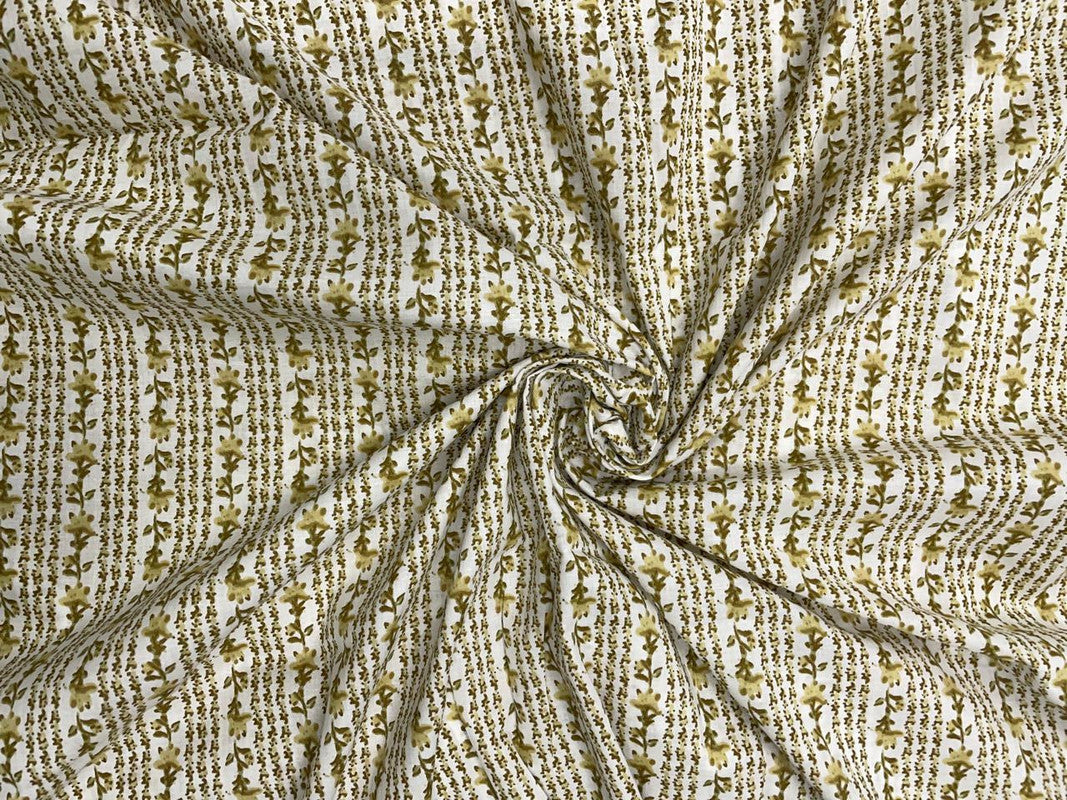 Dull Yellow White Stripes Cotton Fabric - Kapda Shop