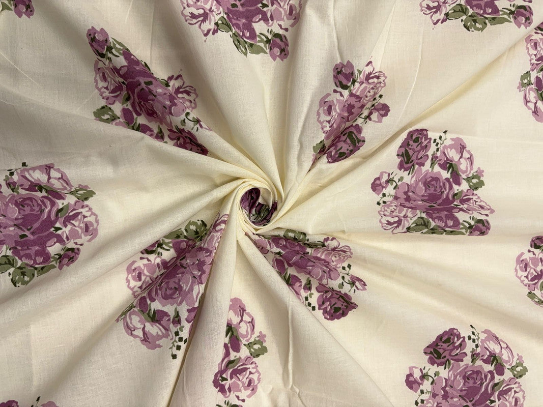 Light Purple White Floral Cotton Fabric - Kapda Shop
