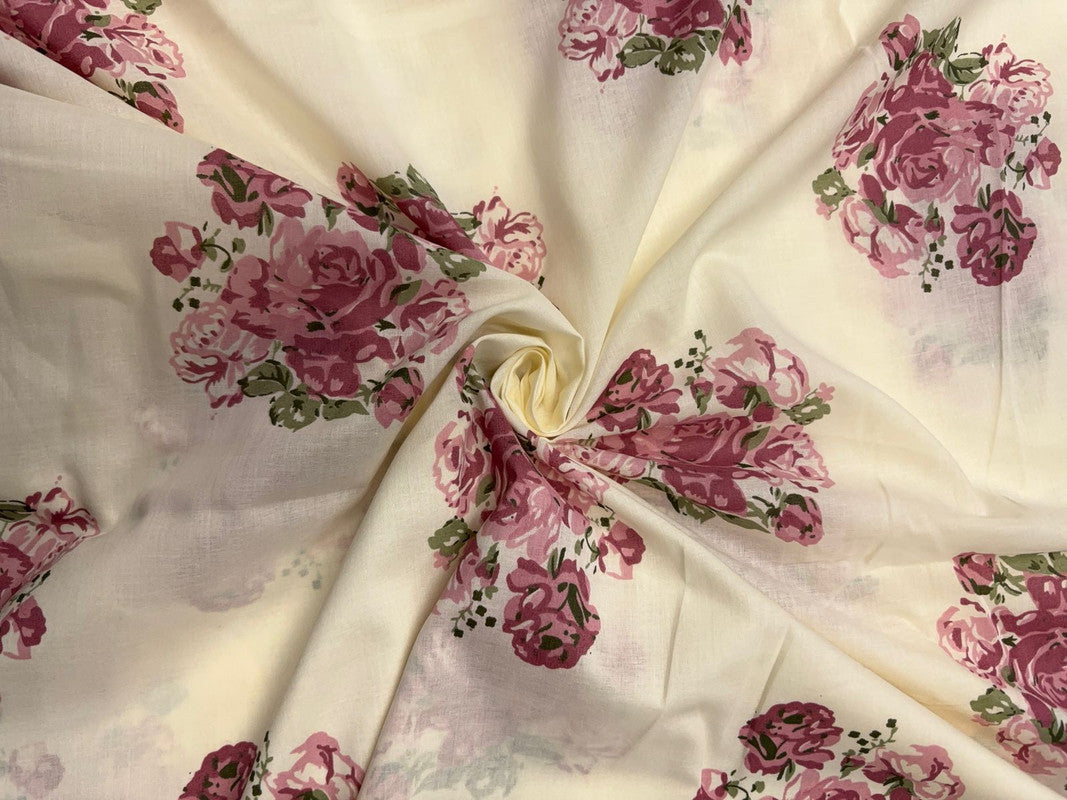 Onion Peach & White Floral Cotton Fabric - Kapda Shop