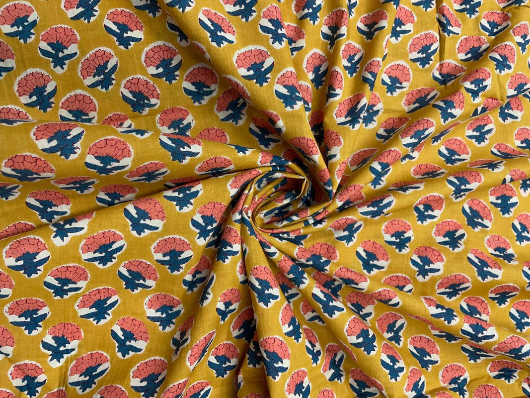 Yellow Floral Cotton Fabric - Kapda Shop