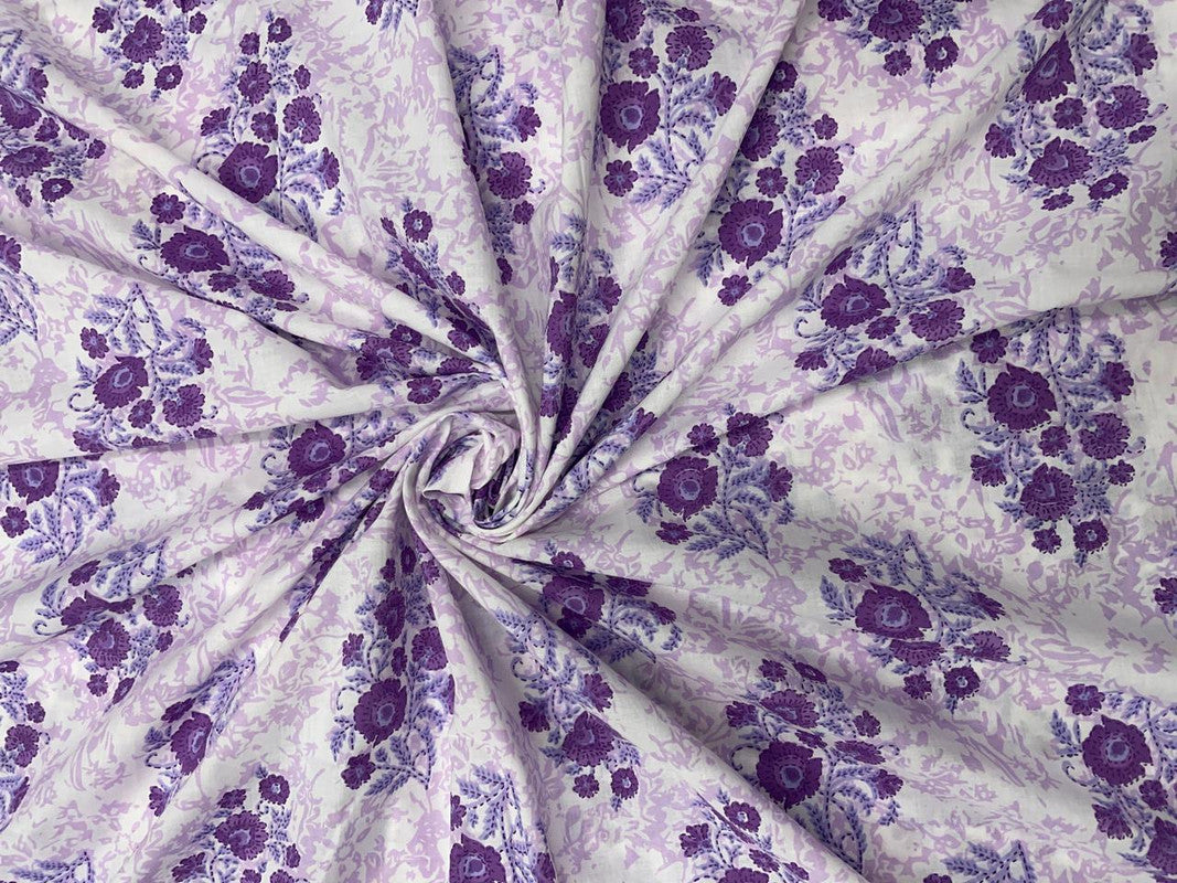 Light Purple Floral Cotton Fabric - Kapda Shop