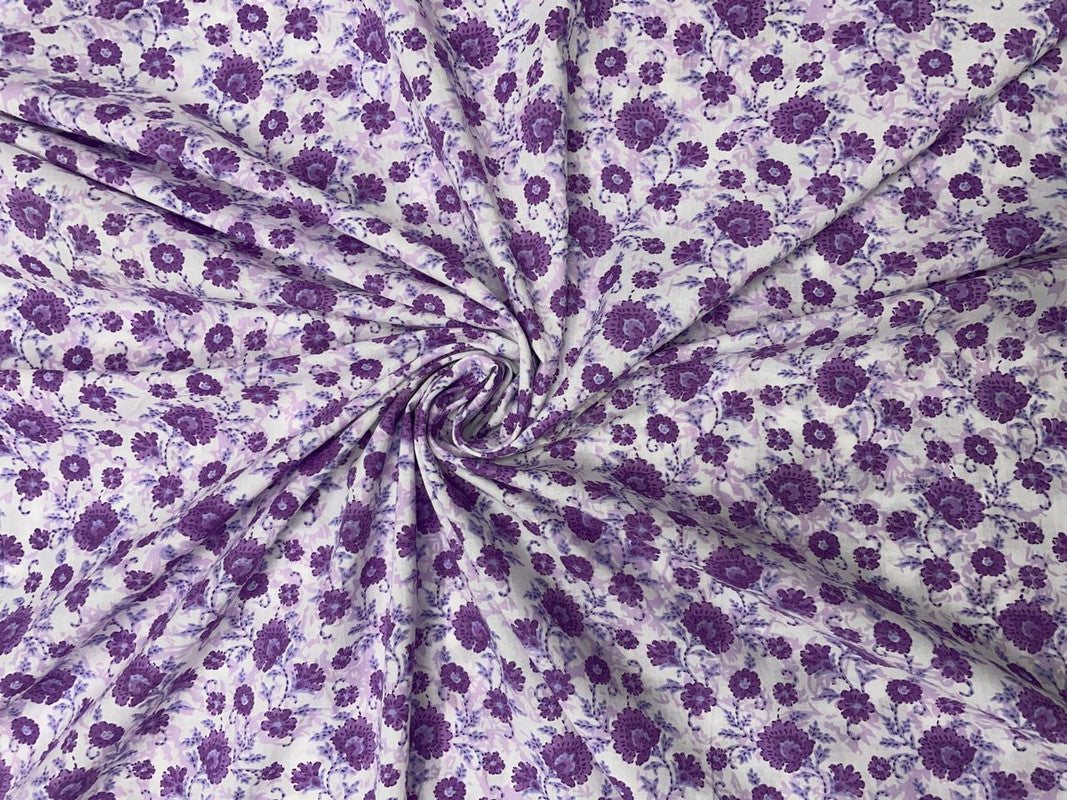 Light Purple Floral Cotton Fabric - Kapda Shop