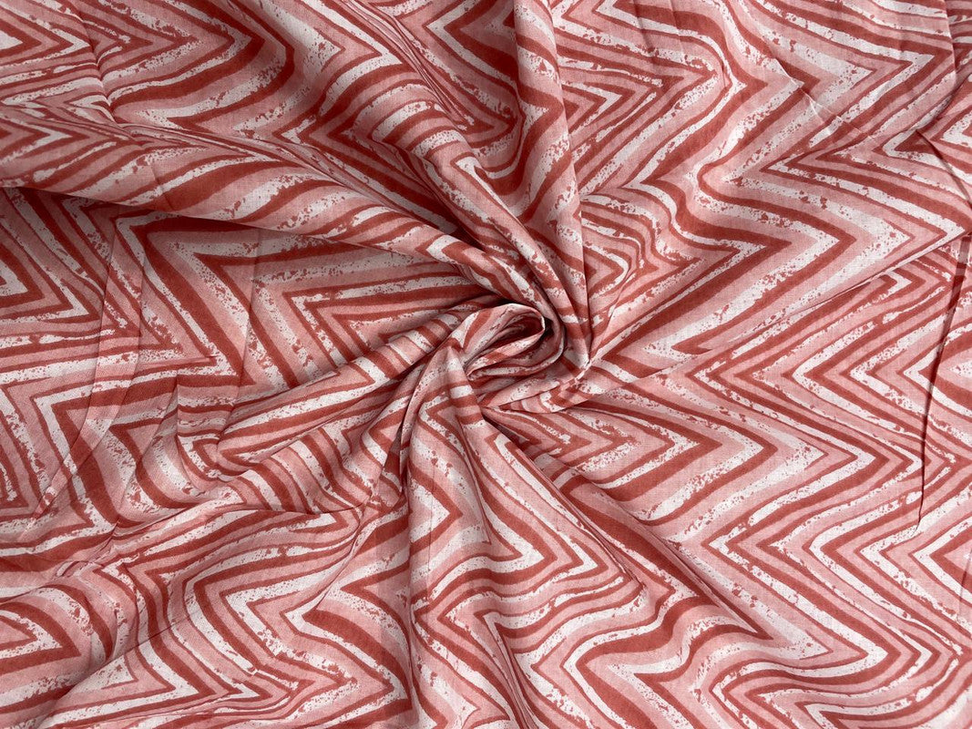 Peach White Chevron Cotton Fabric - Kapda Shop