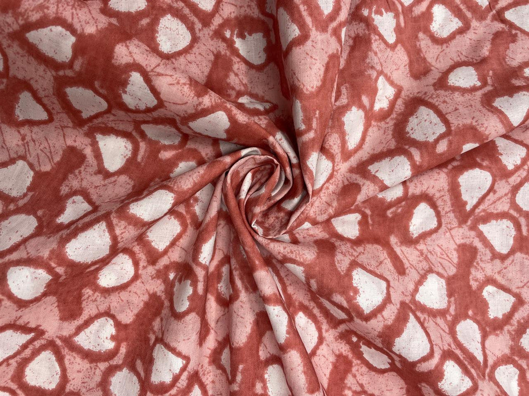 Peach White Floral Cotton Fabric - Kapda Shop