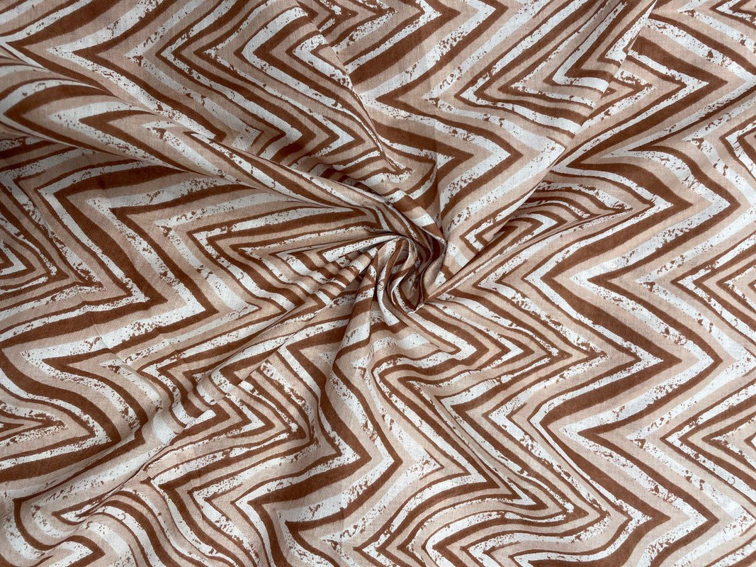 Brown White Chevron Cotton Fabric - Kapda Shop