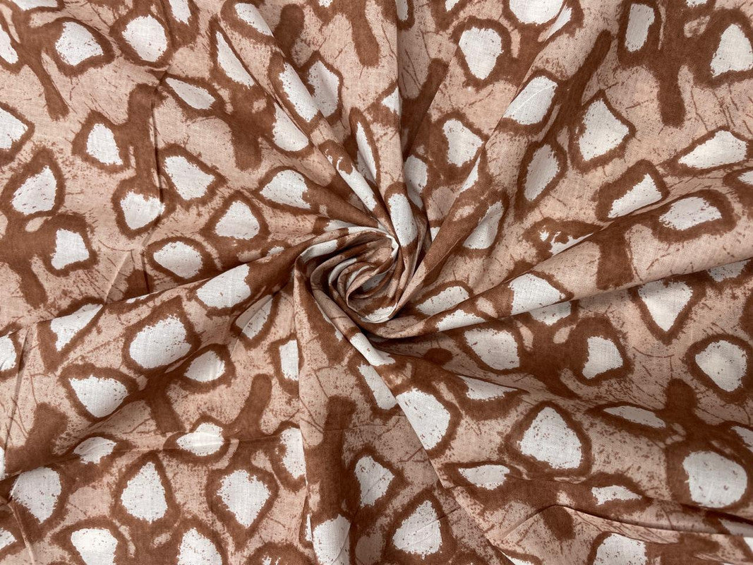 Brown White Floral Cotton Fabric - Kapda Shop