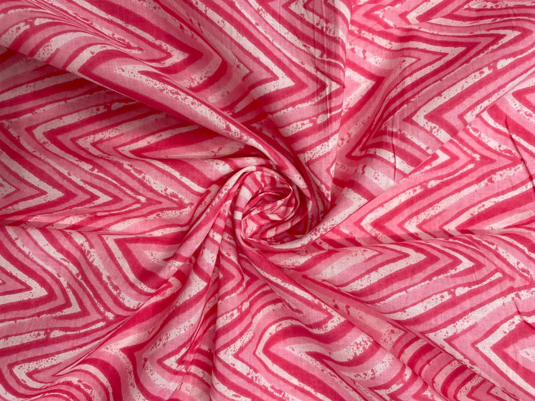 Pink White Chevron Cotton Fabric - Kapda Shop