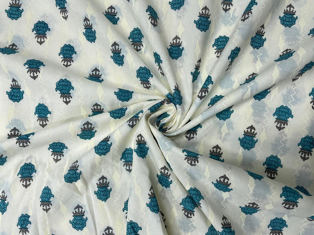 Rama Green Floral Cotton Fabric - Kapda Shop