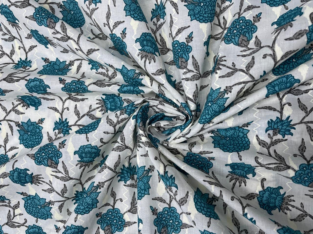 Rama Green Floral Cotton Fabric - Kapda Shop