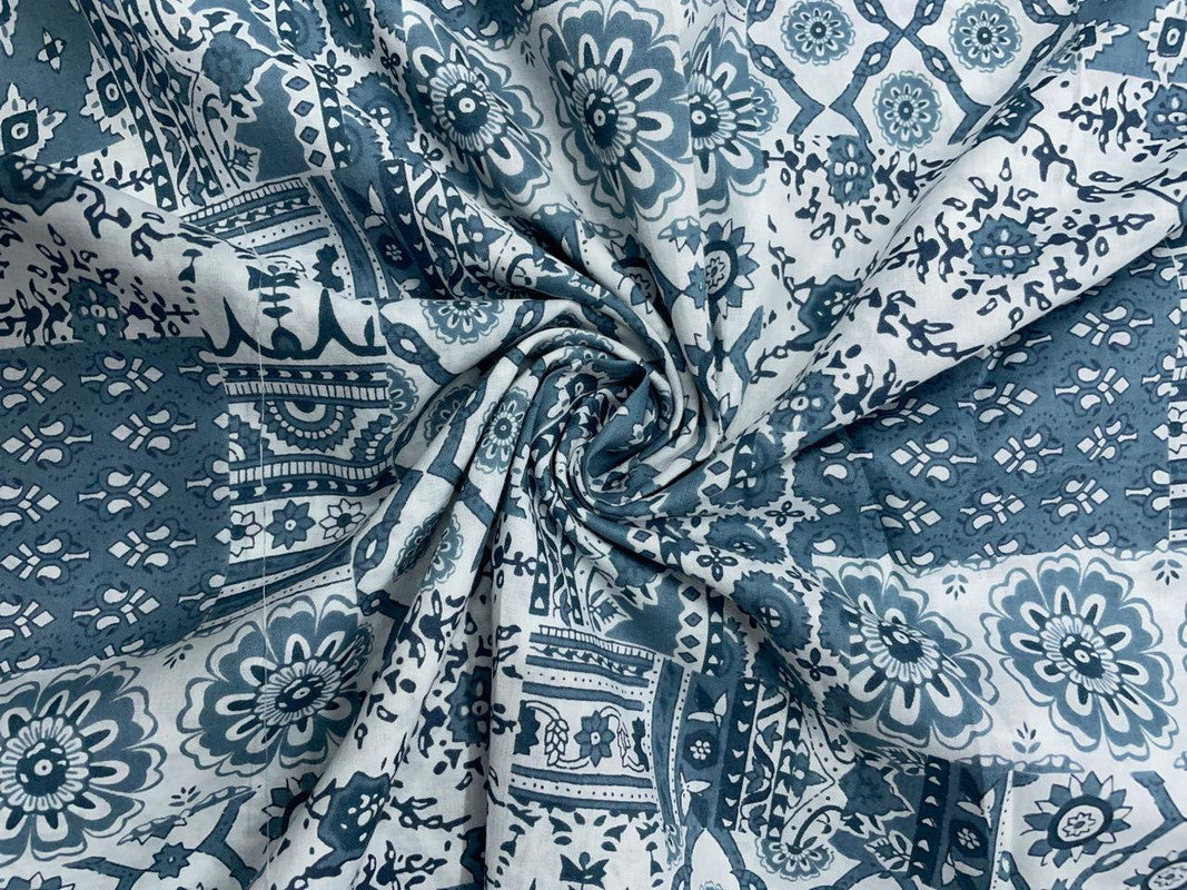 Grey Geometric Cotton Cambric Fabric - Kapda Shop