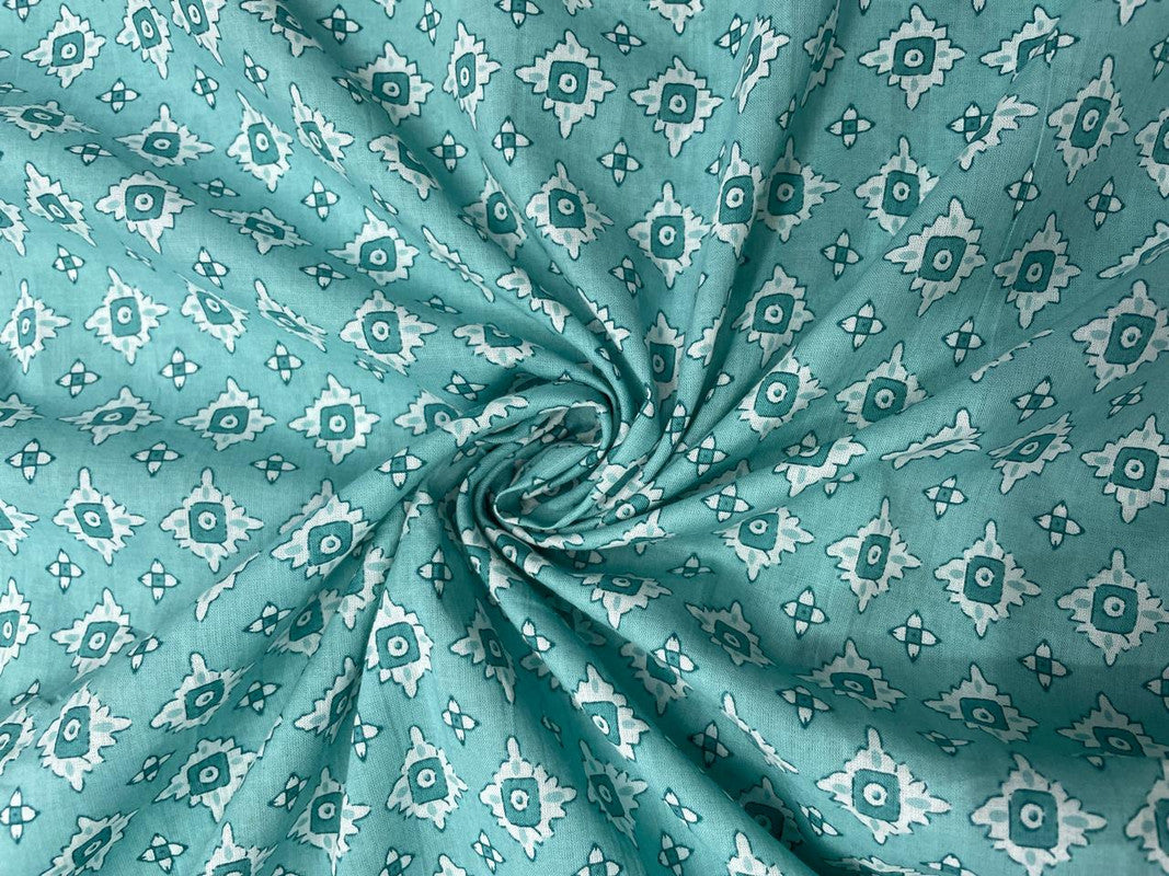 Sea Blue Abstract Cotton Cambric Fabric - Kapda Shop