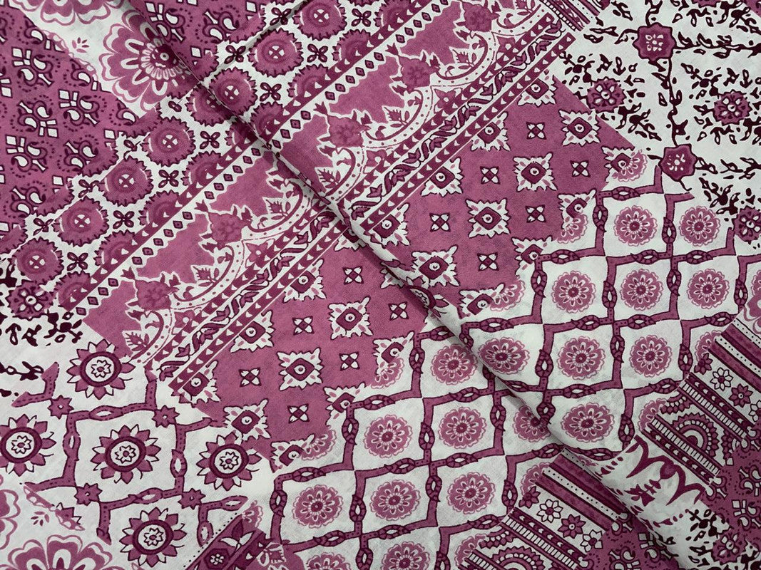 Pink Geometric Cotton Cambric Fabric - Kapda Shop