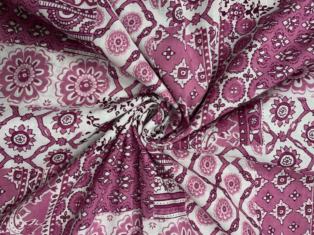 Pink Geometric Cotton Cambric Fabric - Kapda Shop
