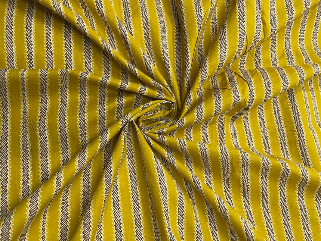 Yellow Stripes Cotton Cambric Fabric - Kapda Shop