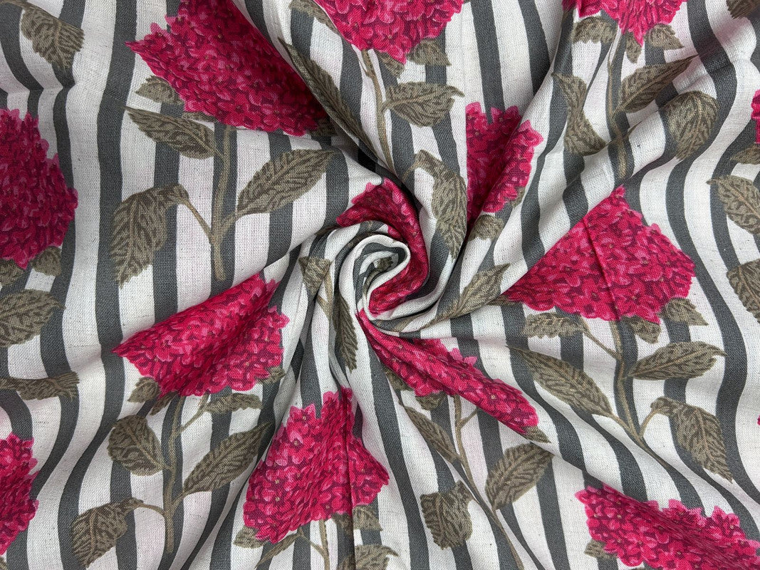 Grey & Pink Floral Cotton Ed Fabric Fabric - Kapda Shop