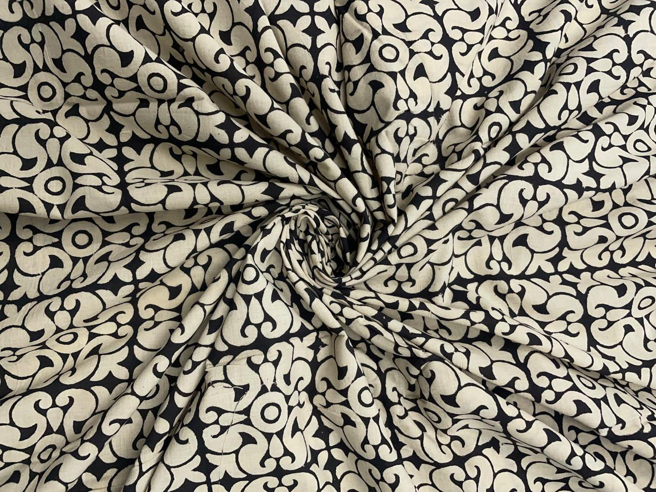 Black Abstract Cotton Cambric Dabu Fabric - Kapda Shop