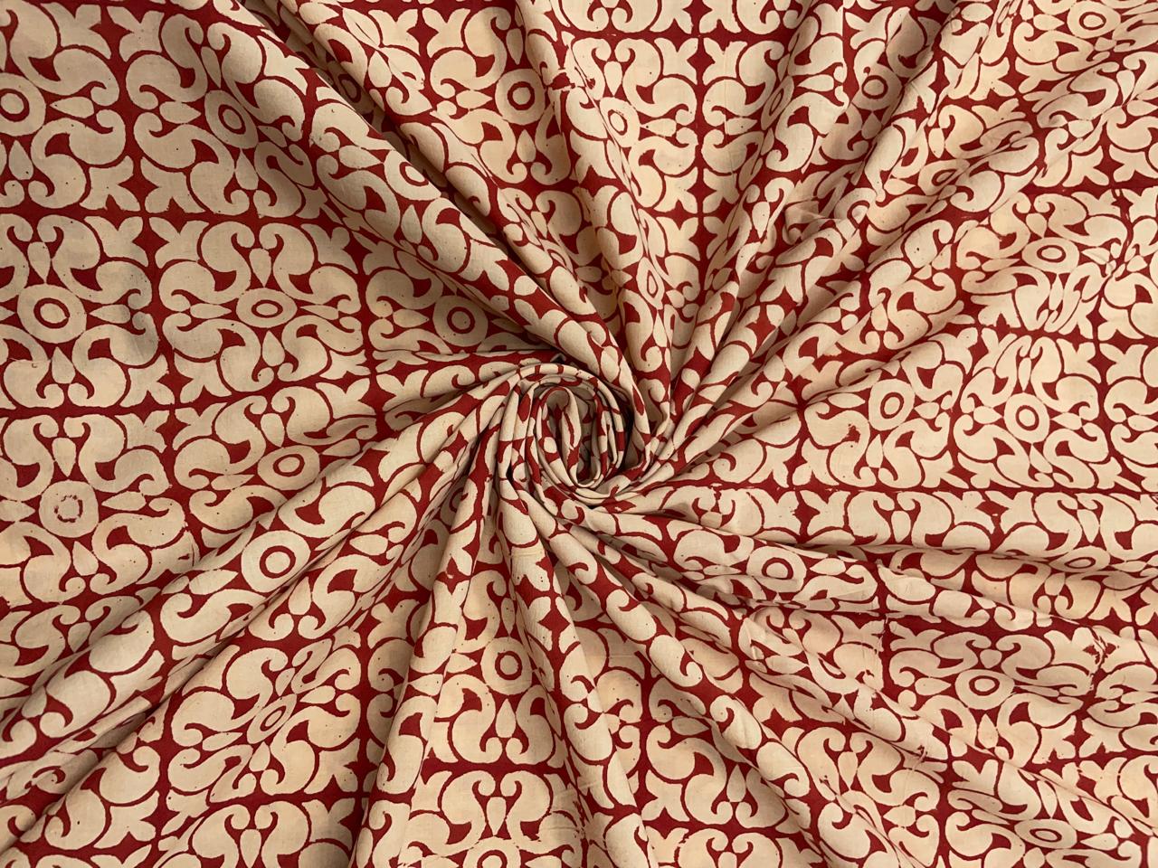 Red Abstract Cotton Cambric Dabu Fabric - Kapda Shop