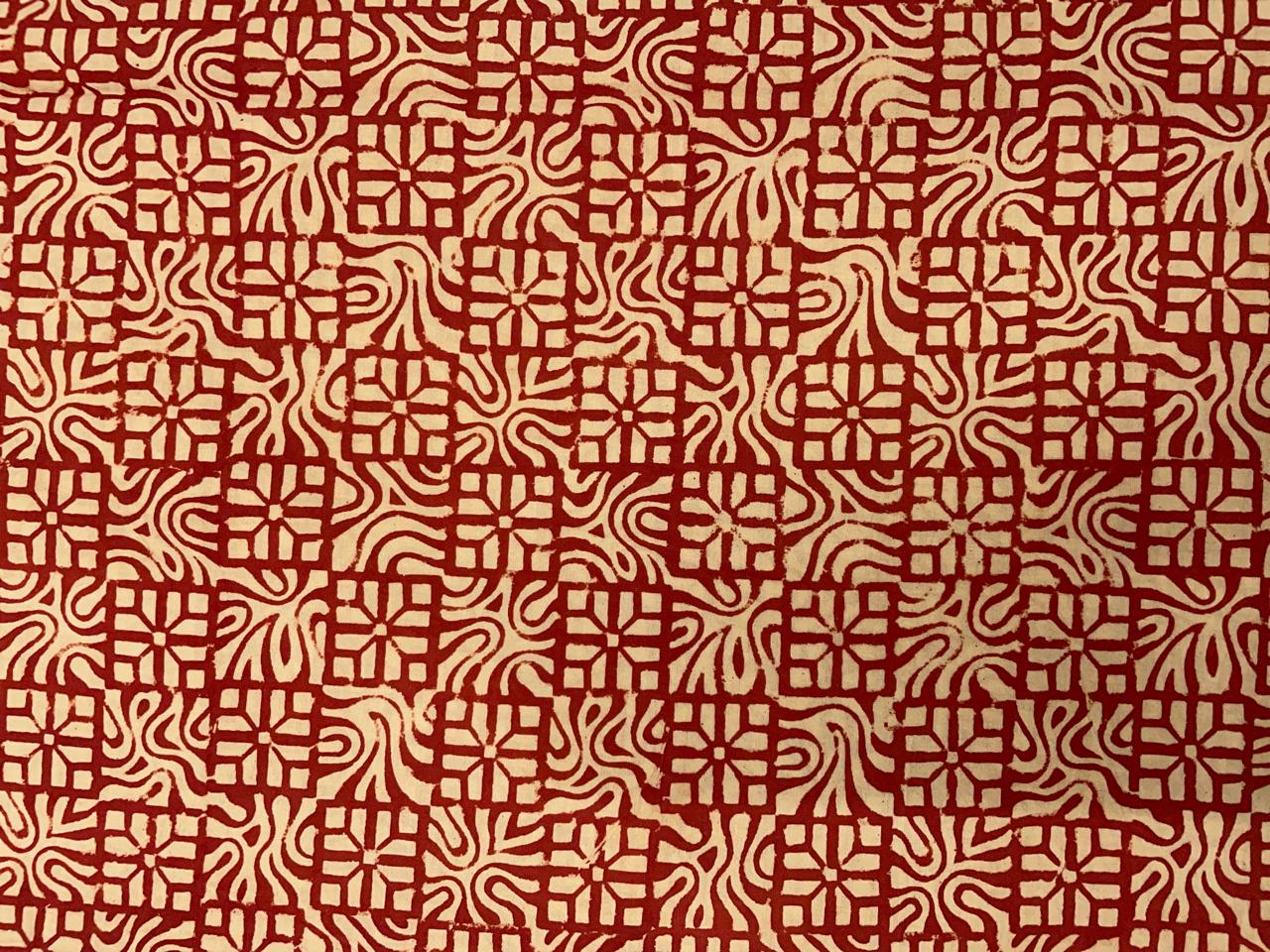 Red Geometric Cotton Cambric Dabu Fabric - Kapda Shop