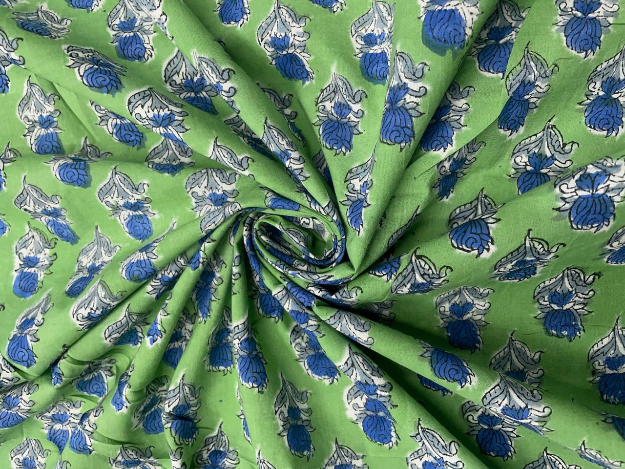 Green Floral Cotton Cambric Rapid Fabric - Kapda Shop