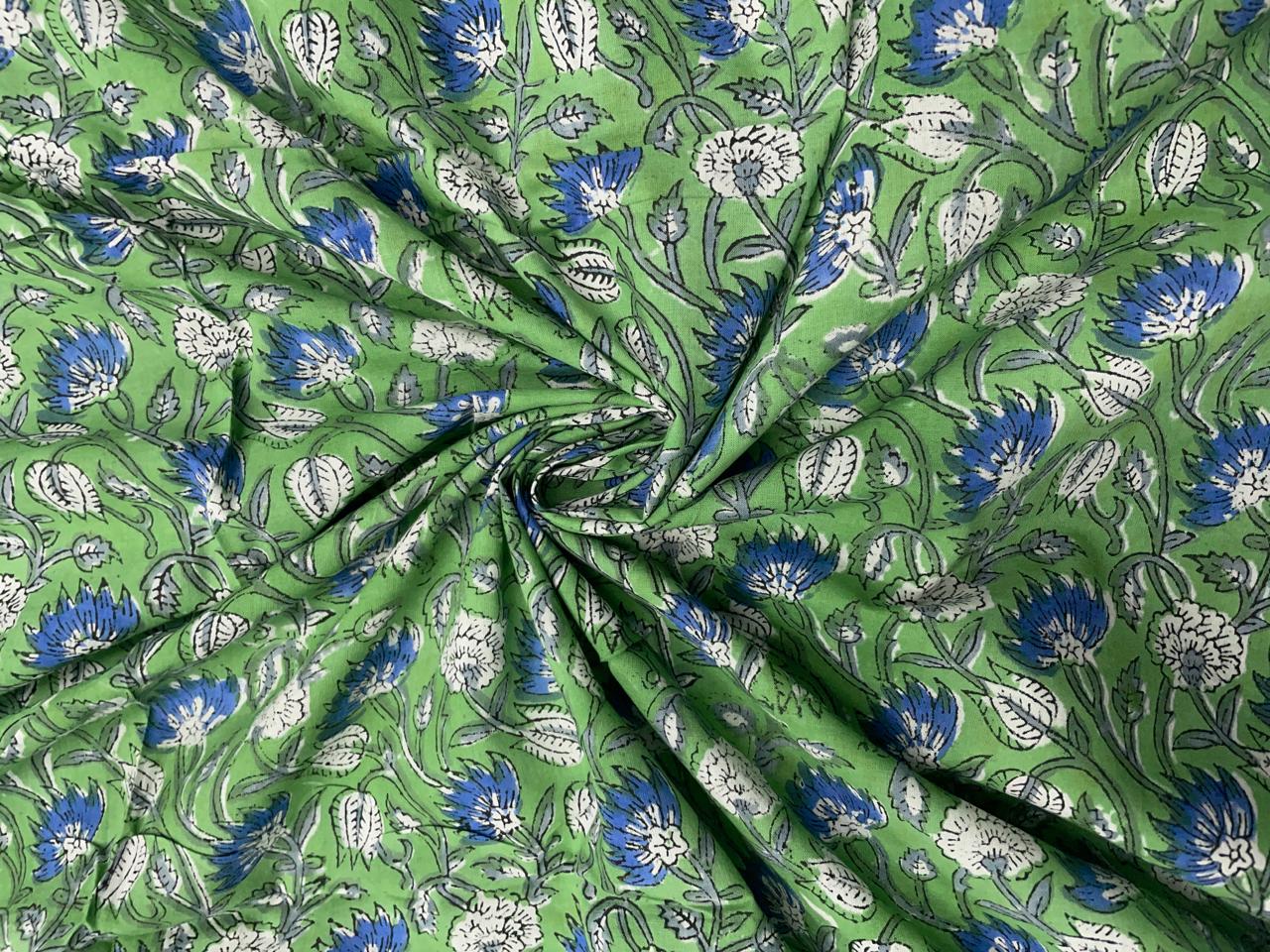 Green Floral Cotton Cambric Rapid Fabric - Kapda Shop