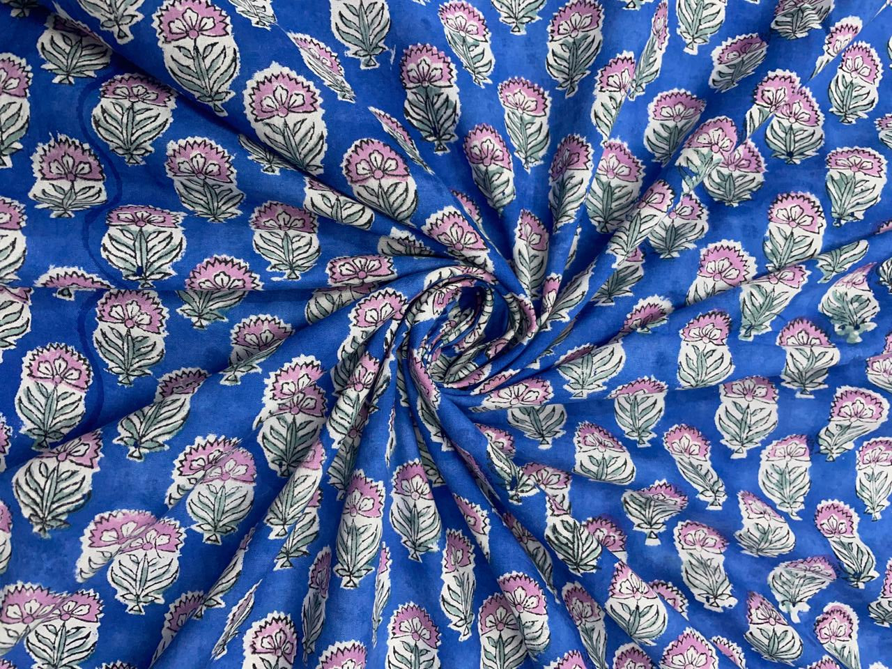 Blue Floral Cotton Cambric Rapid Fabric - Kapda Shop