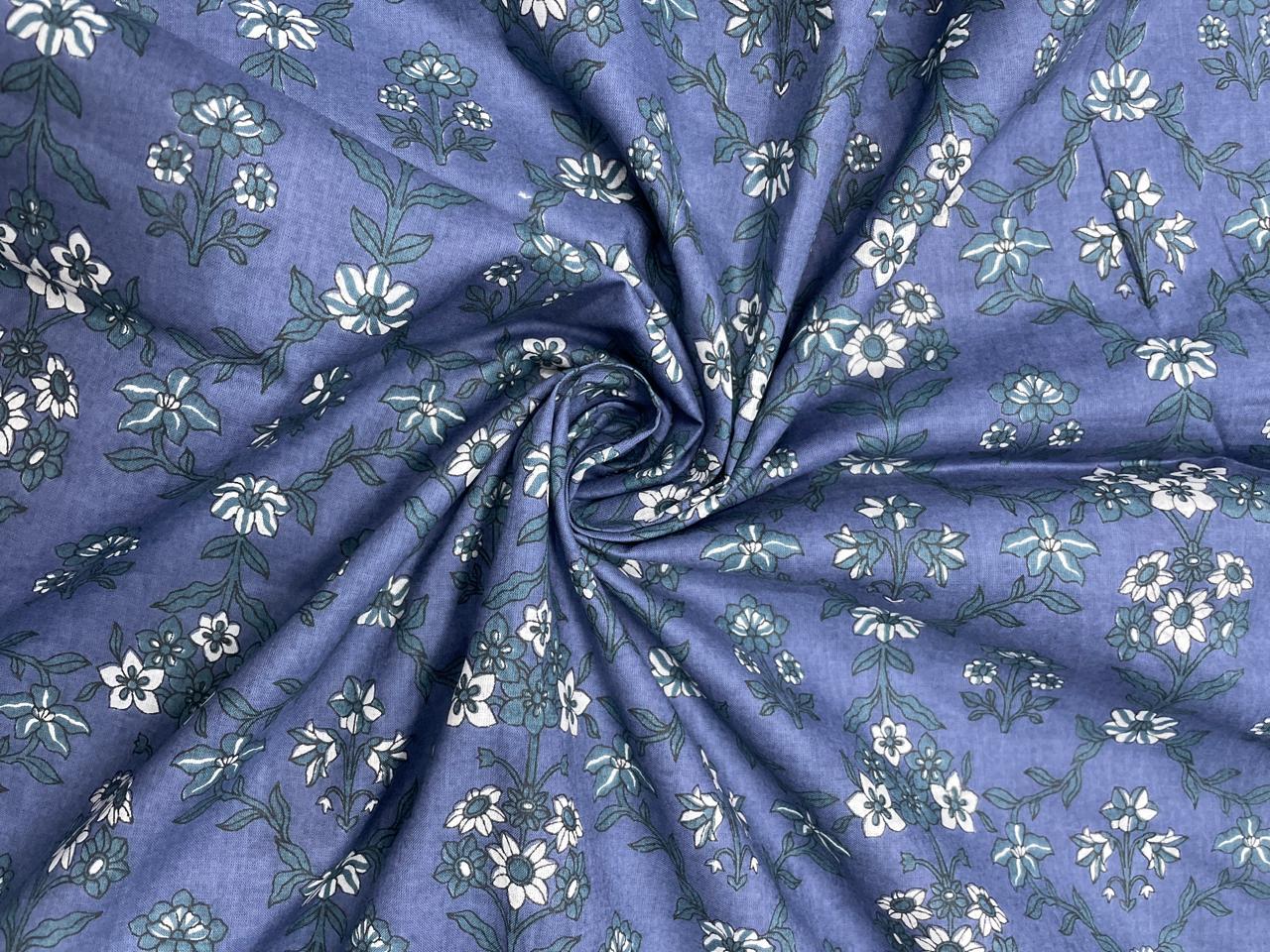 Greys Blue Floral Cotton Cambric Fabric - Kapda Shop
