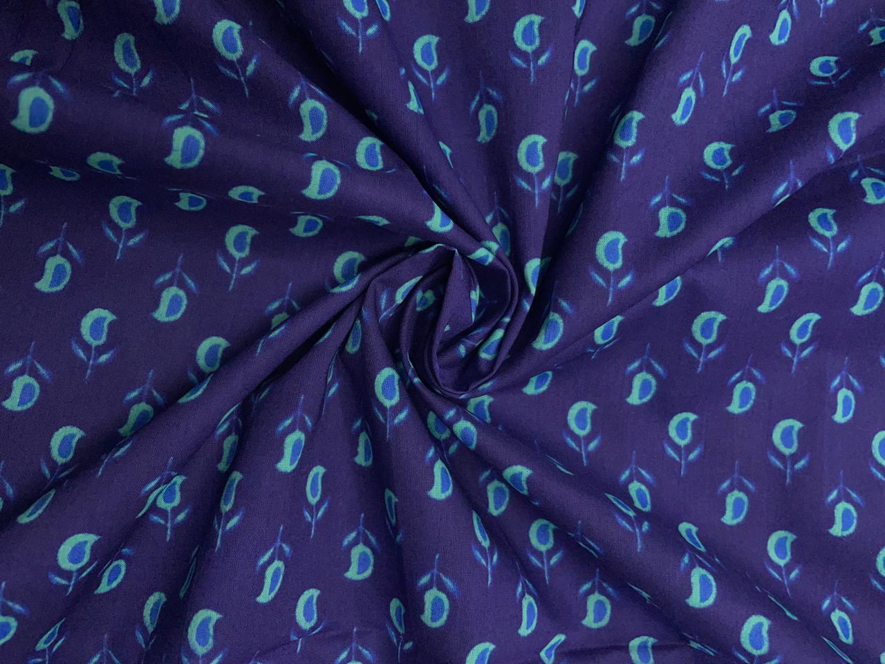 Navy Blue Abstract Cotton Cambric Modal Fabric - Kapda Shop