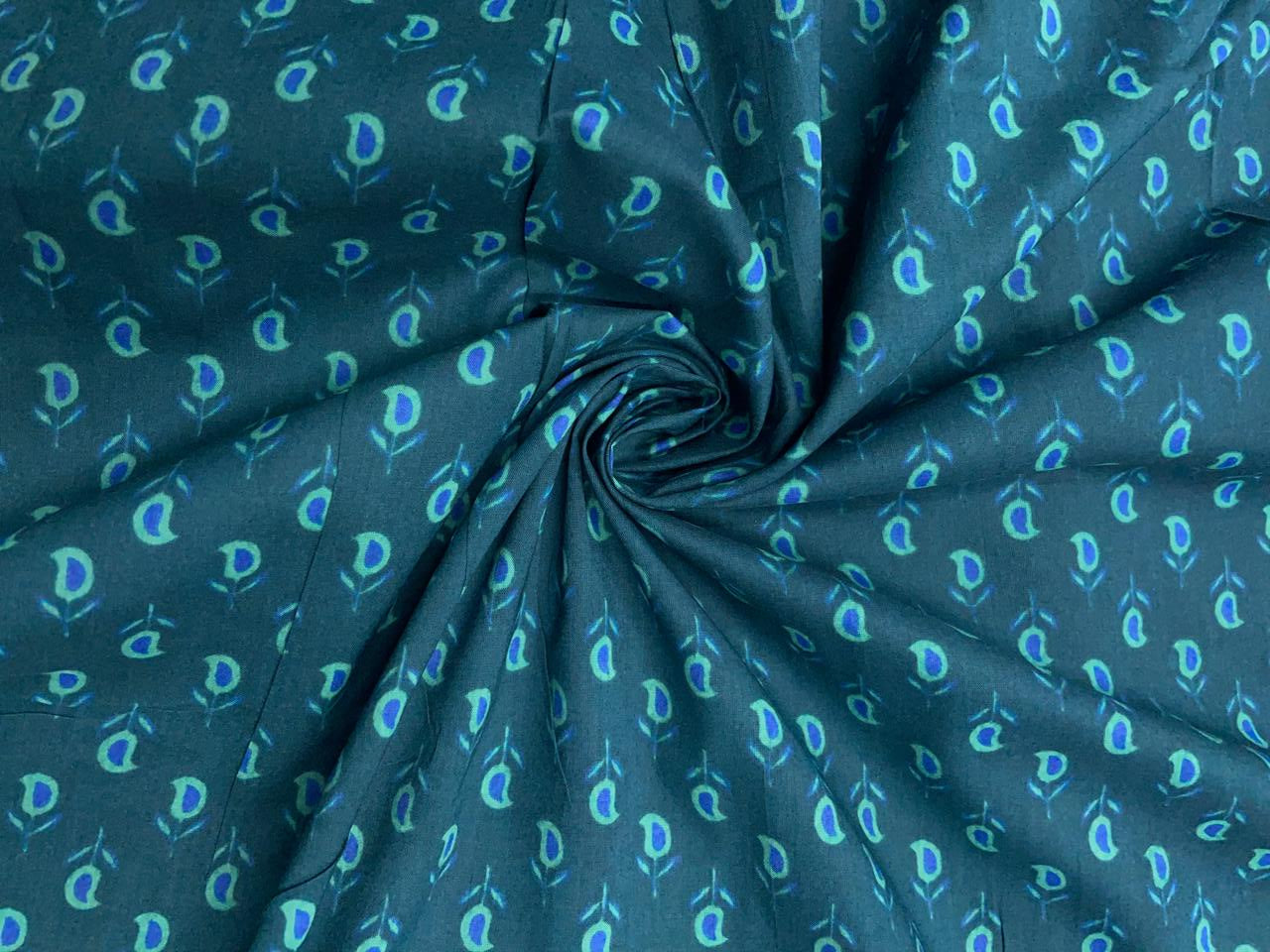 Rama Green Abstract Cotton Cambric Modal Fabric - Kapda Shop