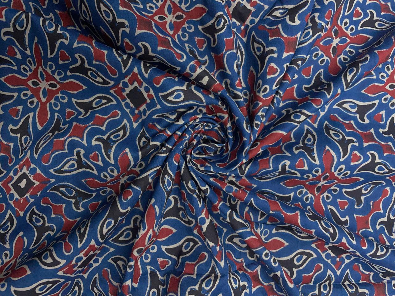 Lapis Blue Abstract Cotton Cambric Modal Fabric - Kapda Shop