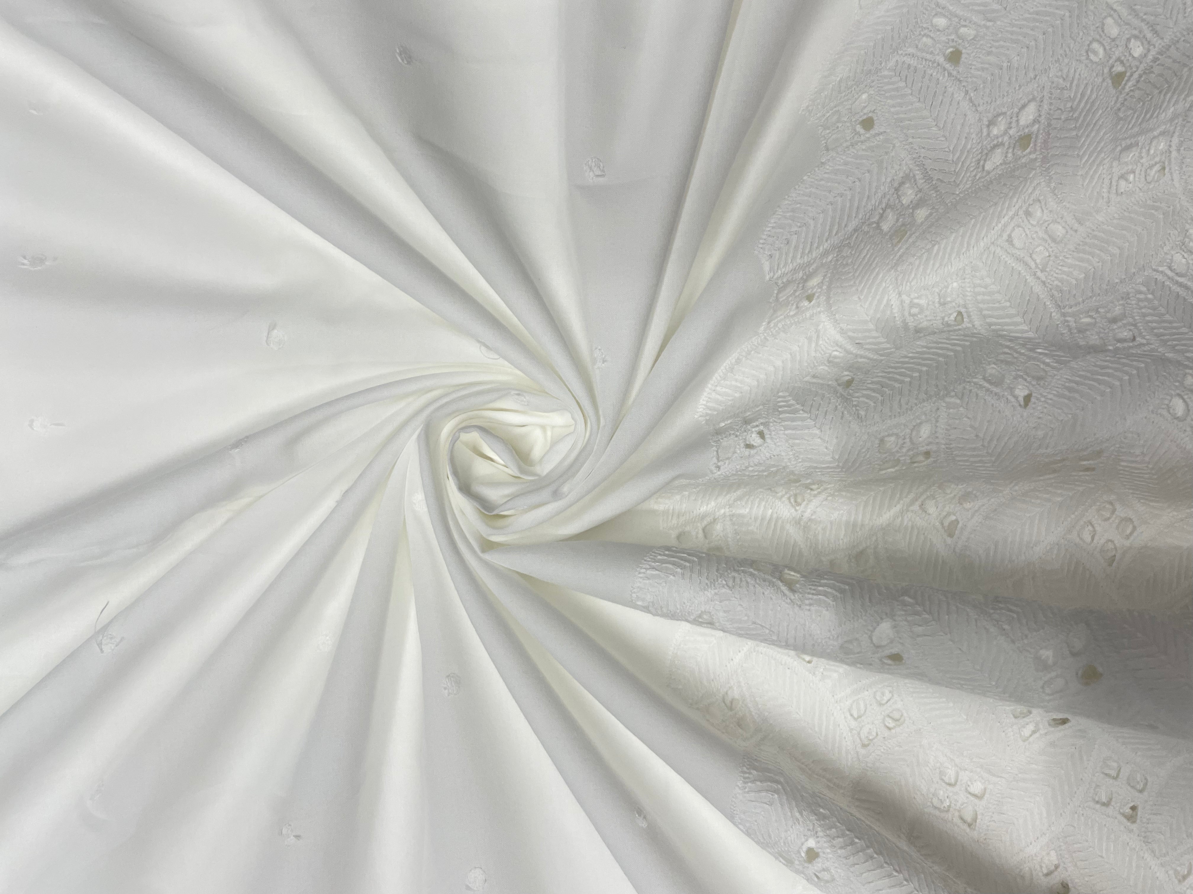 White Border Flora Cotton Hakoba Chikan Fabric - Kapda Shop