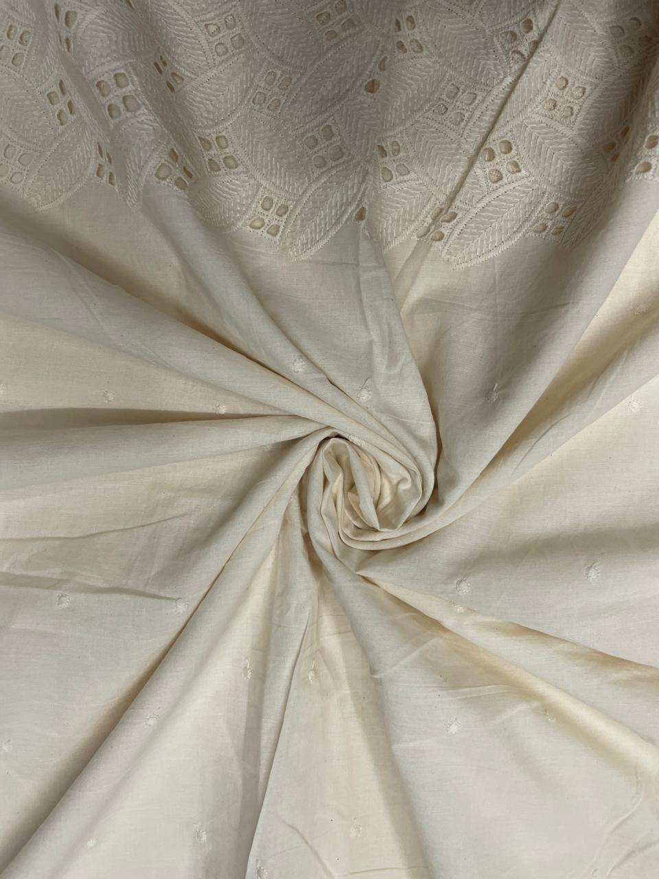 Cream Border Floral Hakoba Chikan Cotton Fabric - Kapda Shop