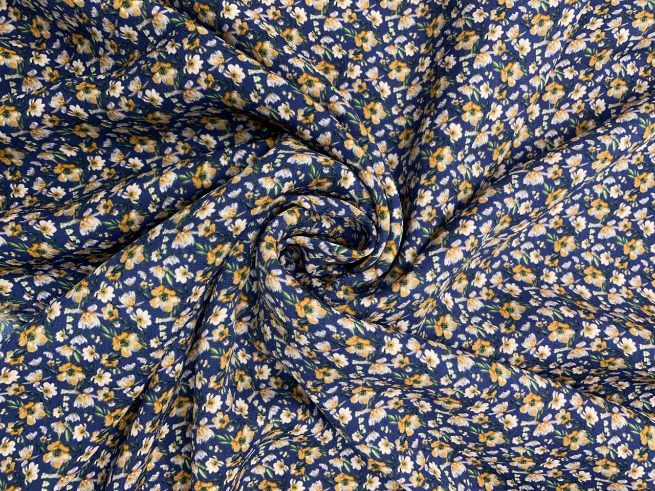 Navy Blue Floral Double Georgette Fabric - Kapda Shop