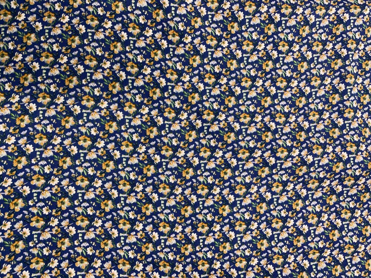 Navy Blue Floral Double Georgette Fabric - Kapda Shop