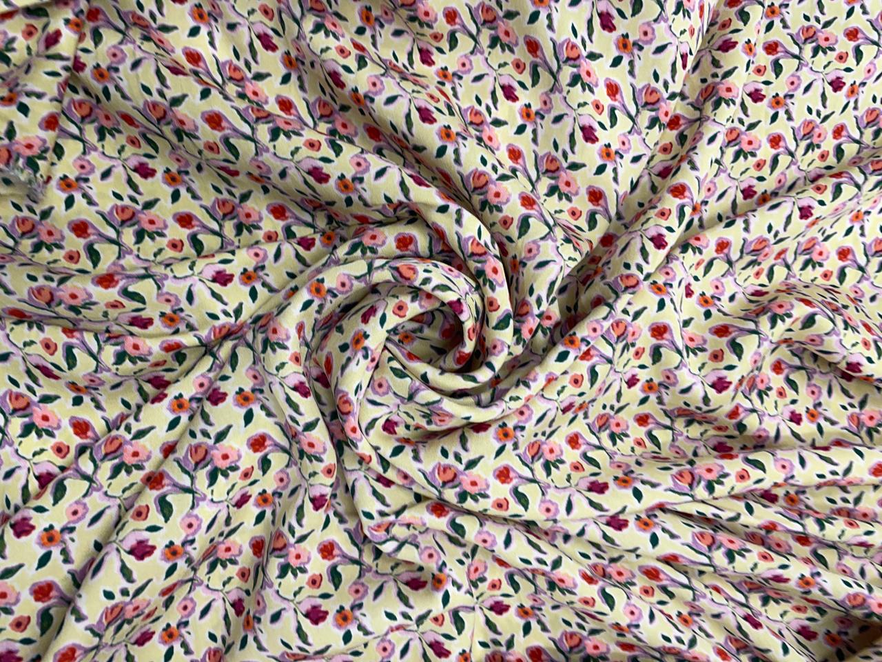 Lemon Floral Double Georgette Fabric - Kapda Shop