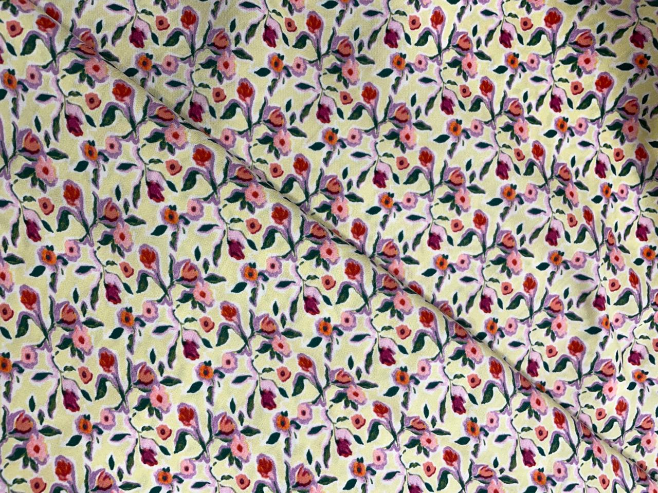 Lemon Floral Double Georgette Fabric - Kapda Shop