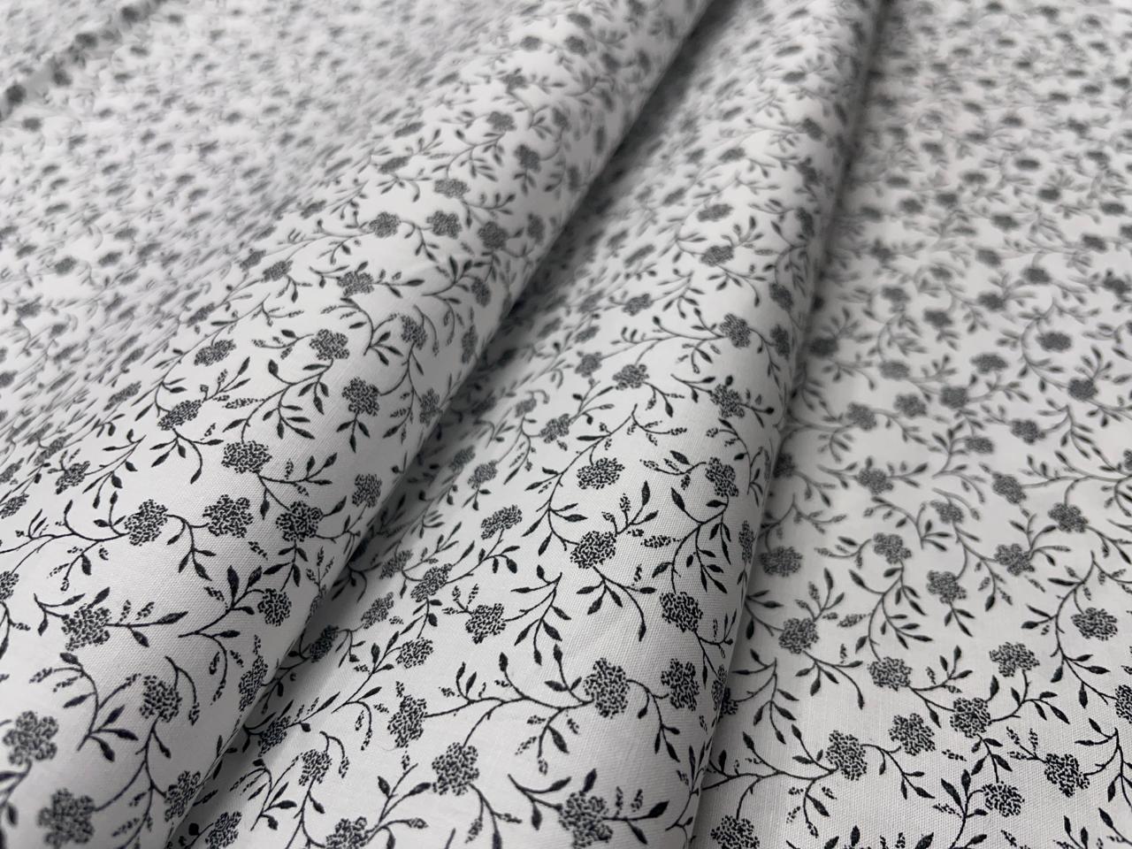 White Floral Leaves Giza Pure Cotton Shirting Fabric 2mrt - Kapda Shop