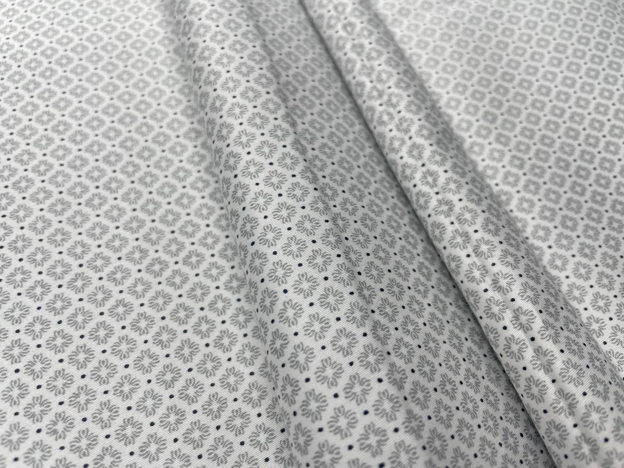 White Geometric Giza Pure Cotton Shirting Fabric - Kapda Shop