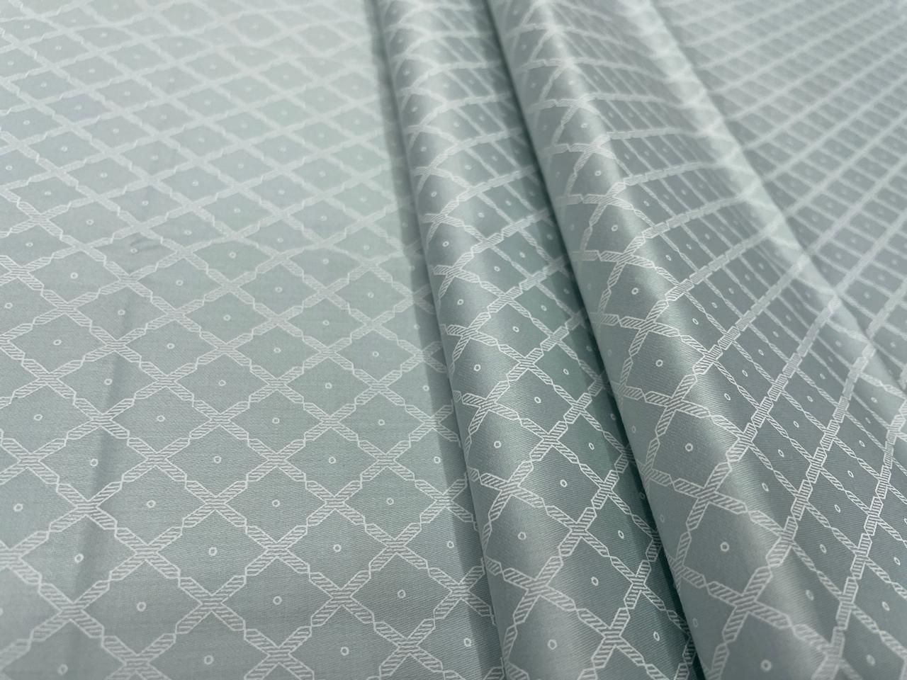 Light Sea Green Geometric Giza Pure Cotton Shirting Fabric - Kapda Shop