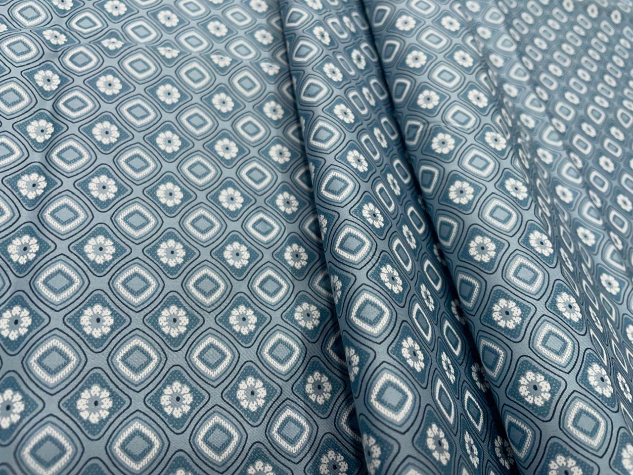 Teal Blue Geometric Giza Pure Cotton Shirting Fabric - Kapda Shop