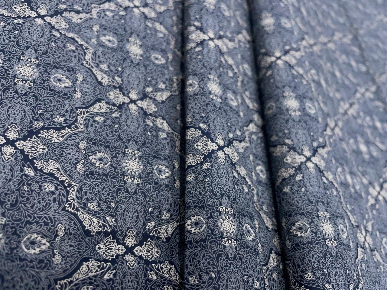 Navy Blue Abstract Giza Pure Cotton Shirting Fabric - Kapda Shop