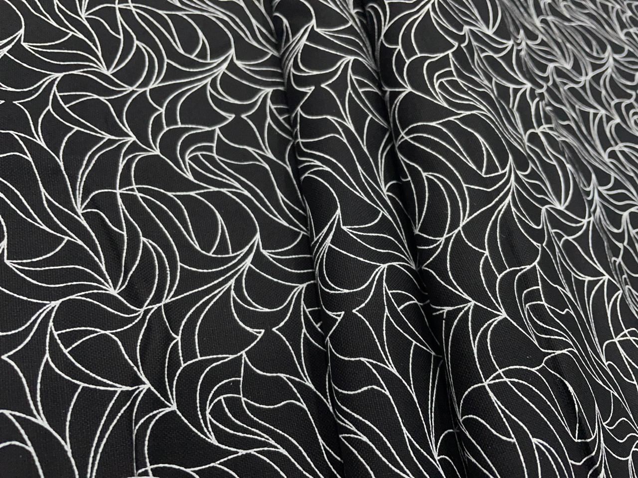 Black Leaves Giza Pure Cotton Shirting Fabric - Kapda Shop