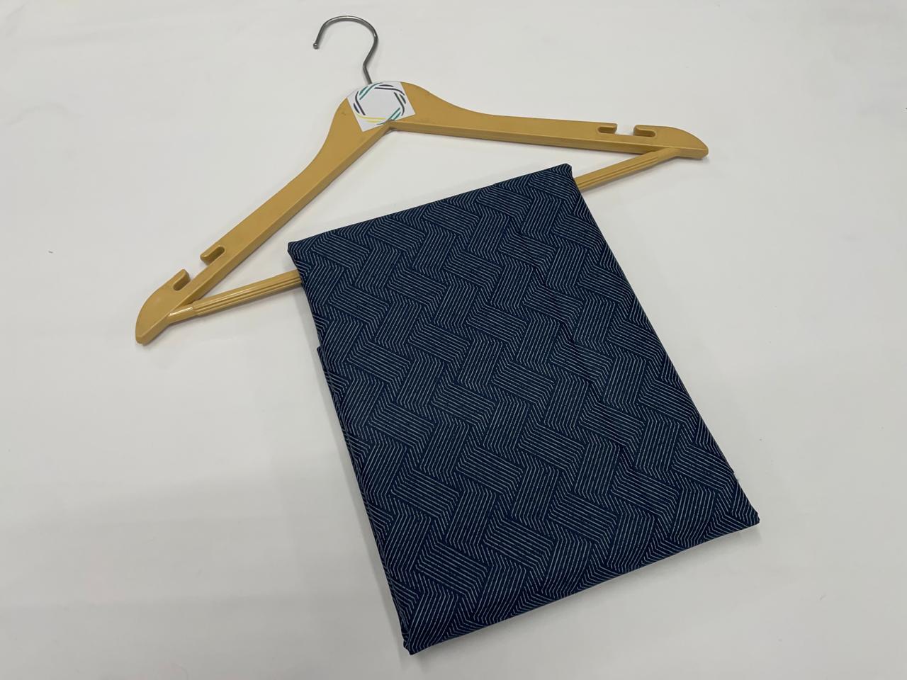 Navy Blue Chevron Giza Pure Cotton Shirting Fabric - Kapda Shop