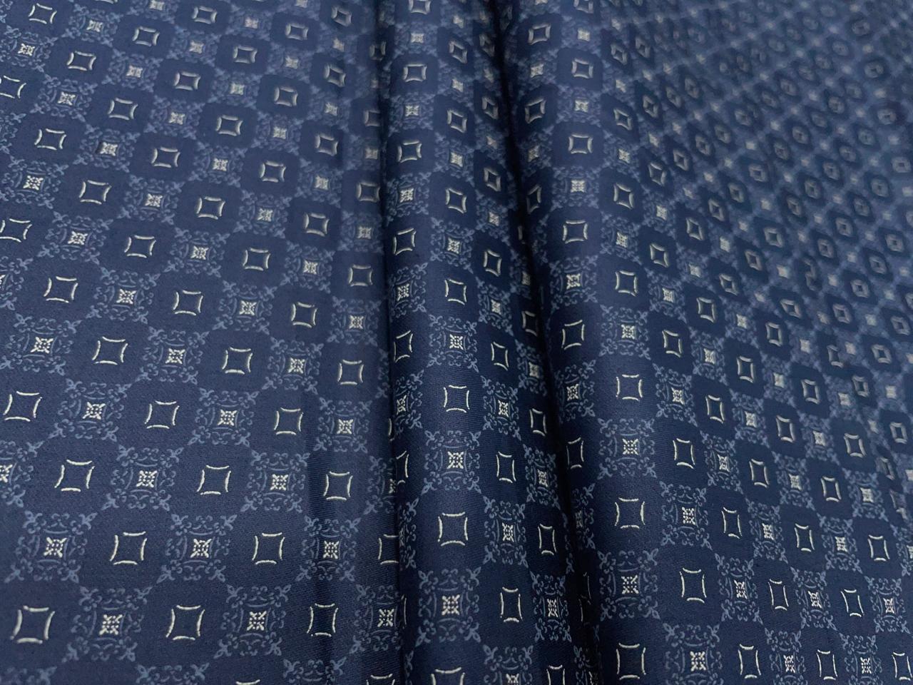 Navy Blue Geometric Giza Pure Cotton Shirting Fabric - Kapda Shop