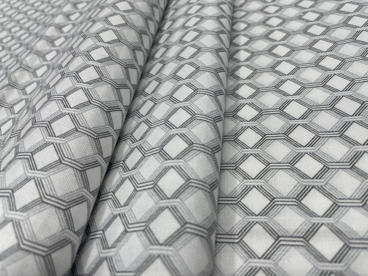 White Geometric Giza Pure Cotton Shirting Fabric - Kapda Shop