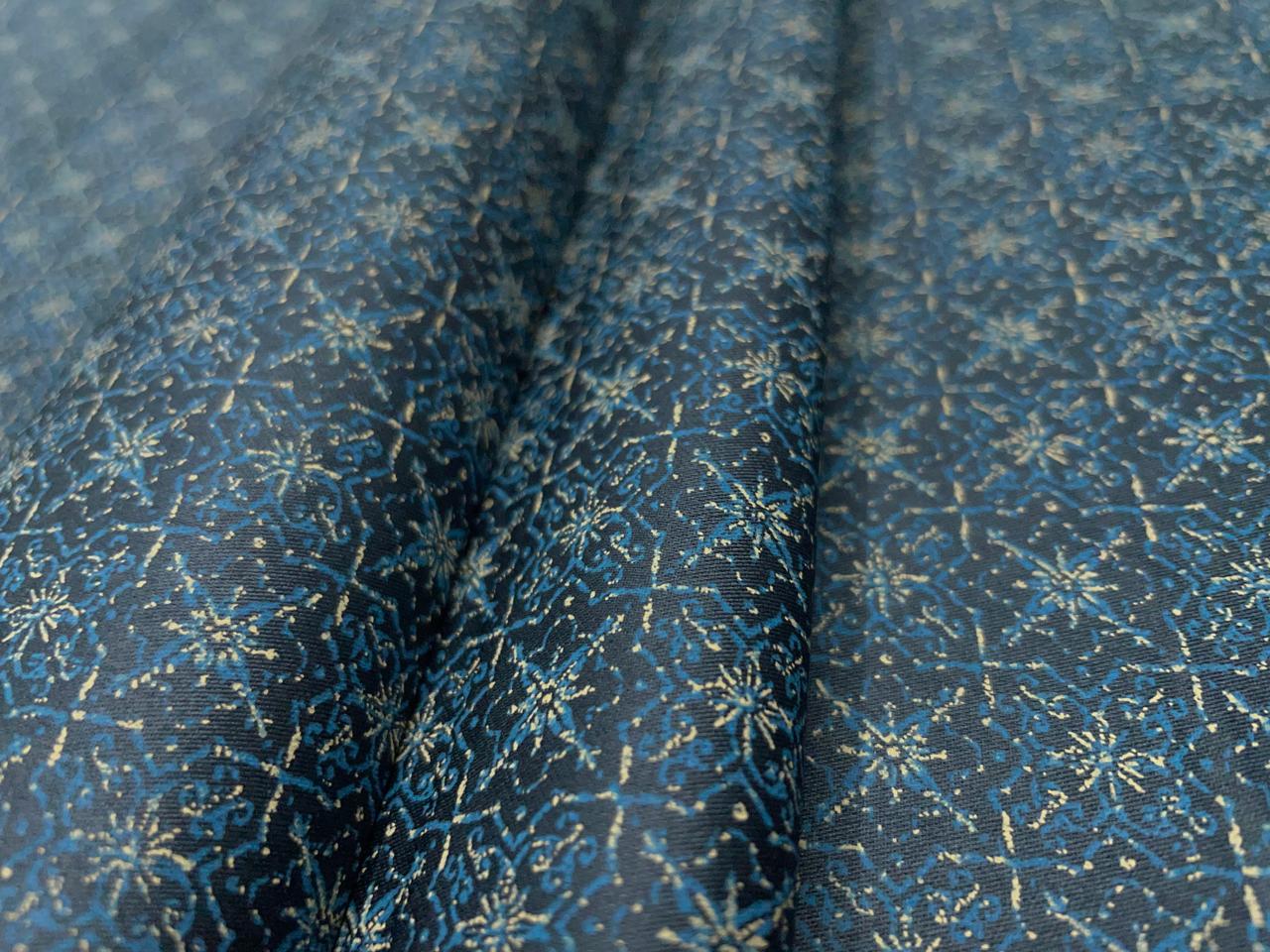 Navy Blue Geometric Giza Pure Cotton Shirting Fabric - Kapda Shop