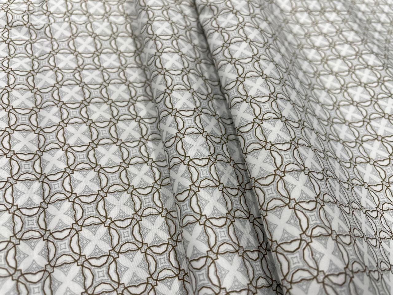 White Geometric Giza Pure Cotton Shirting Fabric - Kapda Shop