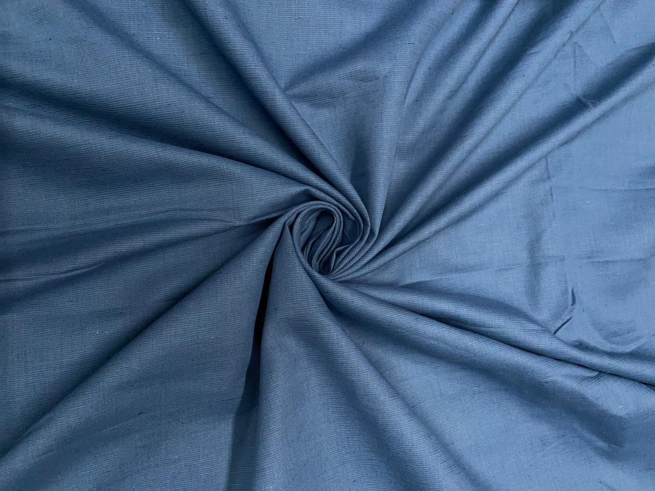 Matte Blue Plain Pure Linen Fabric - 40 Lea (N88) - Kapda Shop