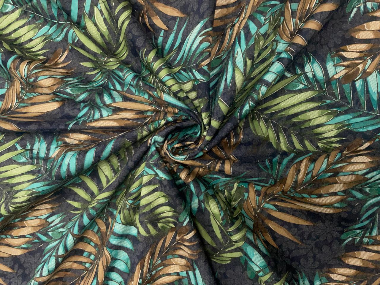 Multicolor Leaves Cotton Brasso Fabric - Kapda Shop